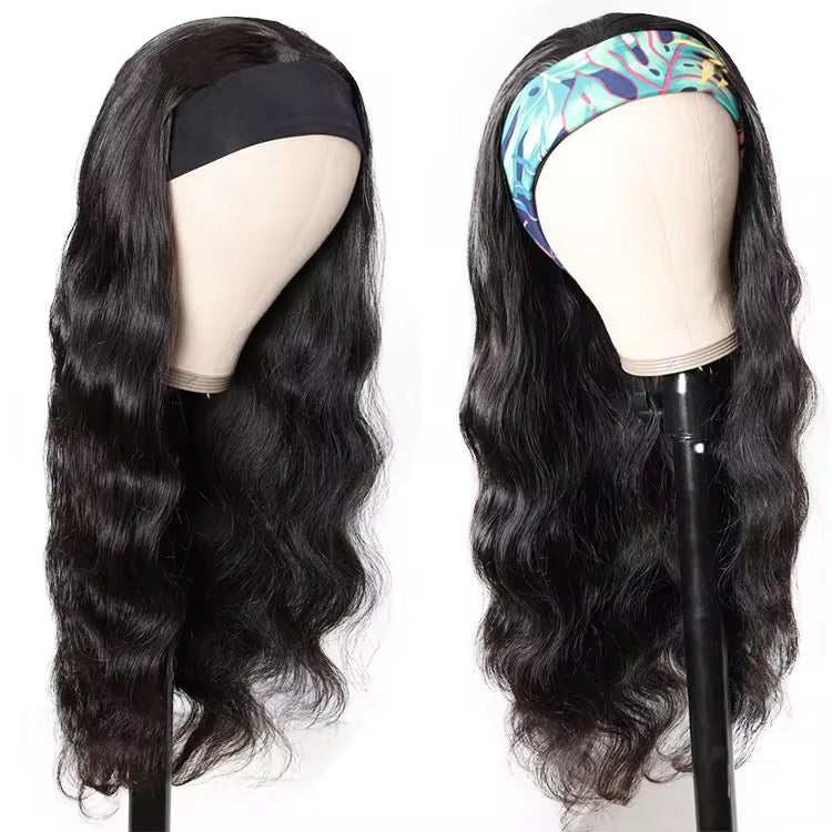Brazilian Body Wave Human Hair Wig With Scarf Glueless Remy Headband Wig