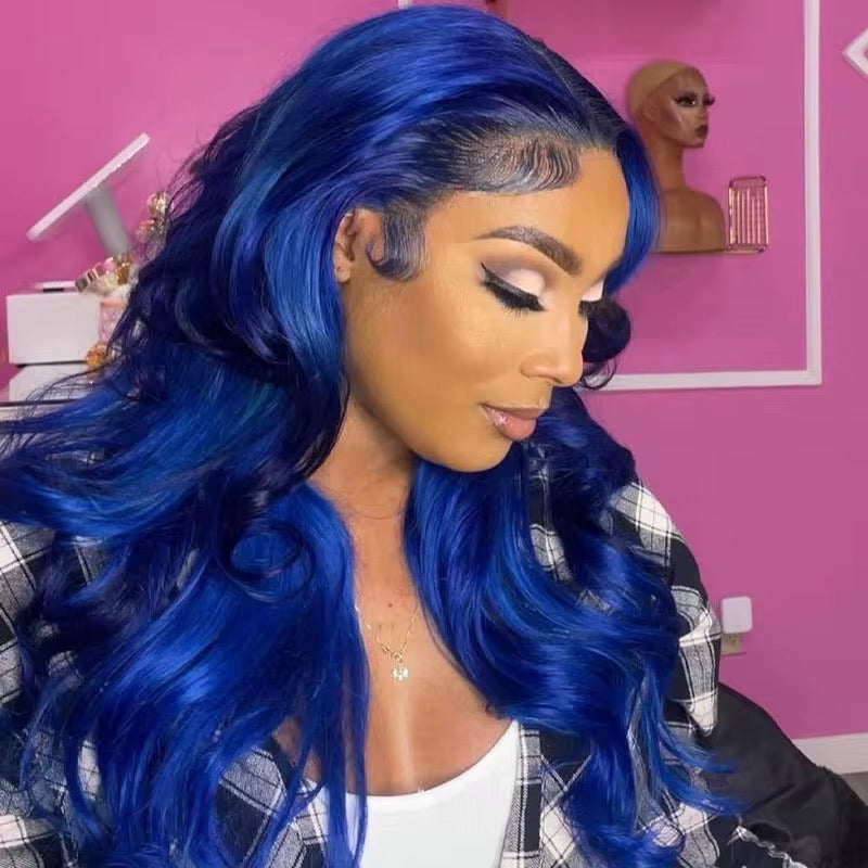 13x4 Dark Blue Body Wave
Lace Front Human Hair Wig 200% Density