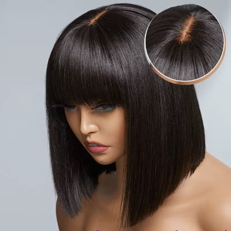 Straight Layered Bob Wig with Bangs 4x2 HD Transparent 200% density