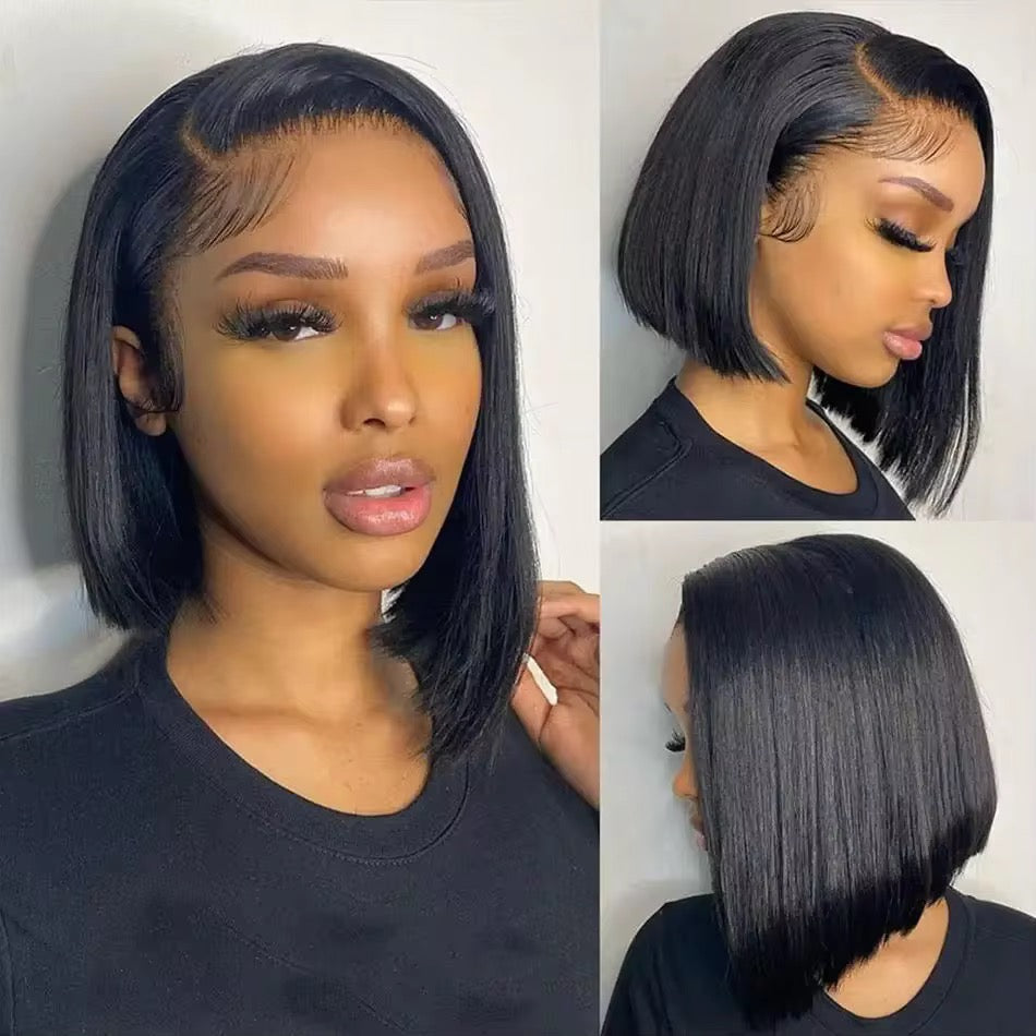 13x6 Hd Transparent Straight Lace Frontal Wig Pre
Plucked with Baby Hair Glueless Bob Wigs for Women Natural Black 200% Density