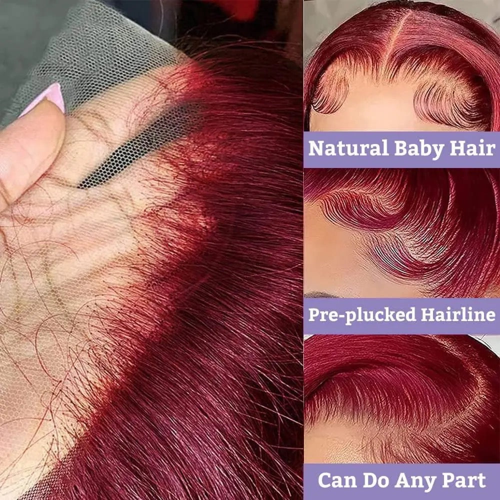 13x6 Raw Vietnamese Burgundy HD Transparent Human Hair Lace Front wig 200% density