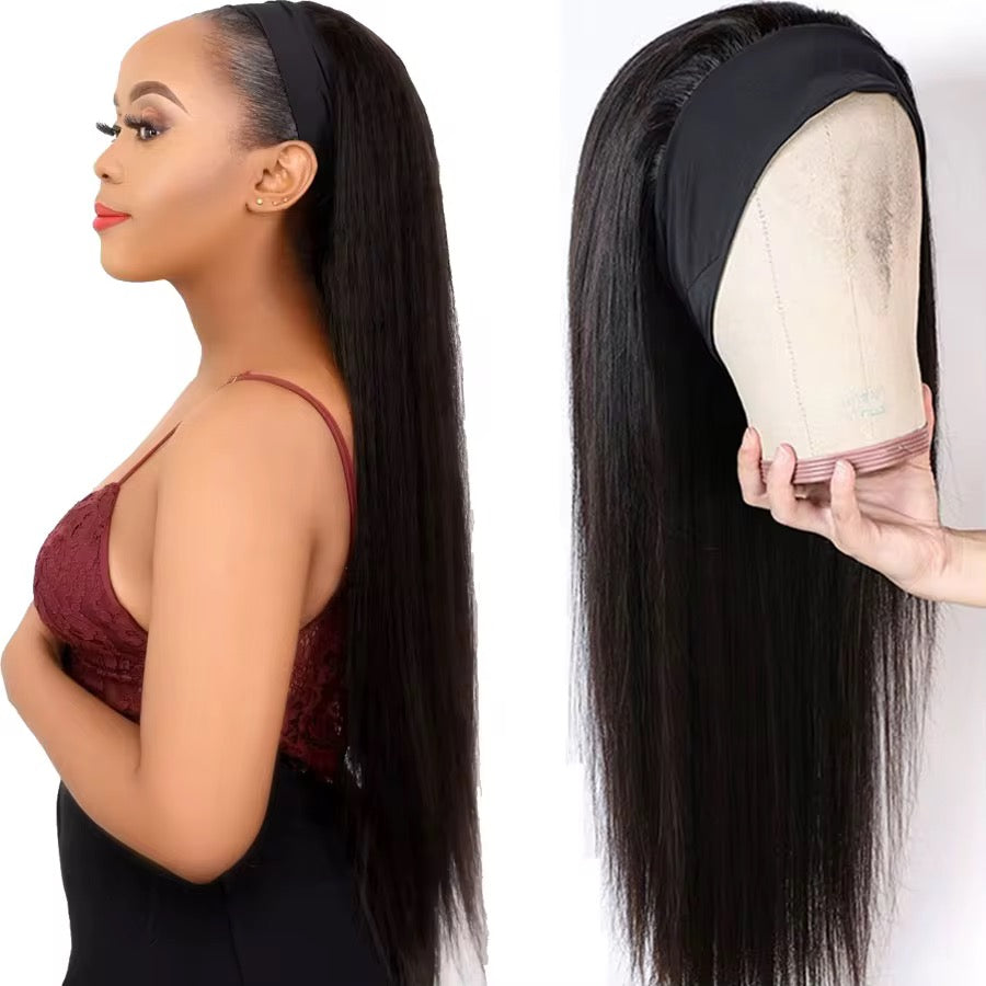 Straight Human Hair Wig Lace Front Glueless Headband Wig