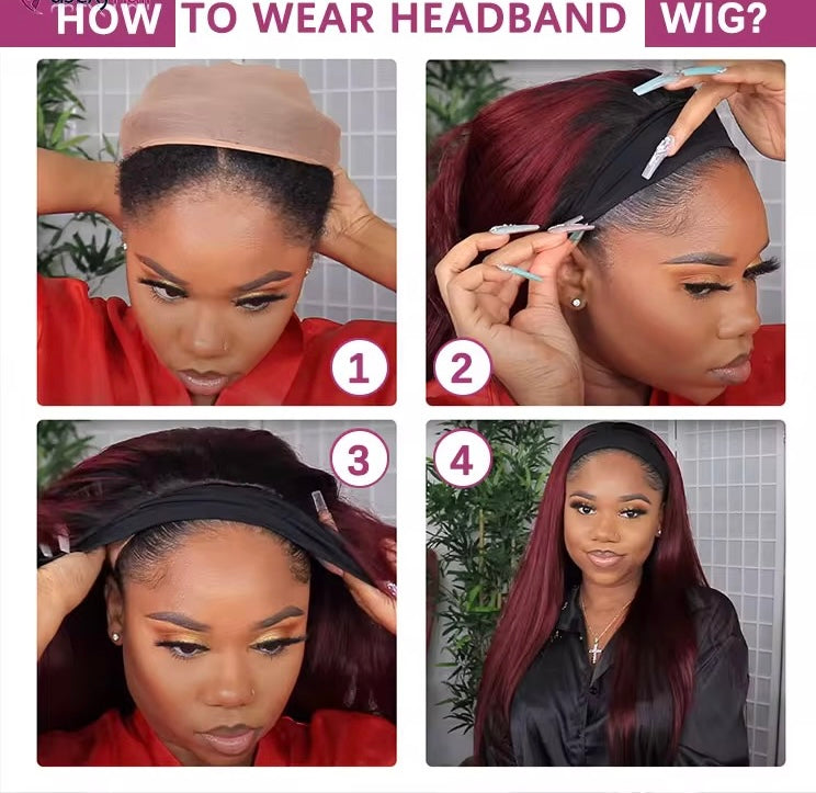 Kinky Curly Glueless Human Hair Headband Wig None Lace Front 180% Density Wear and Go Wig