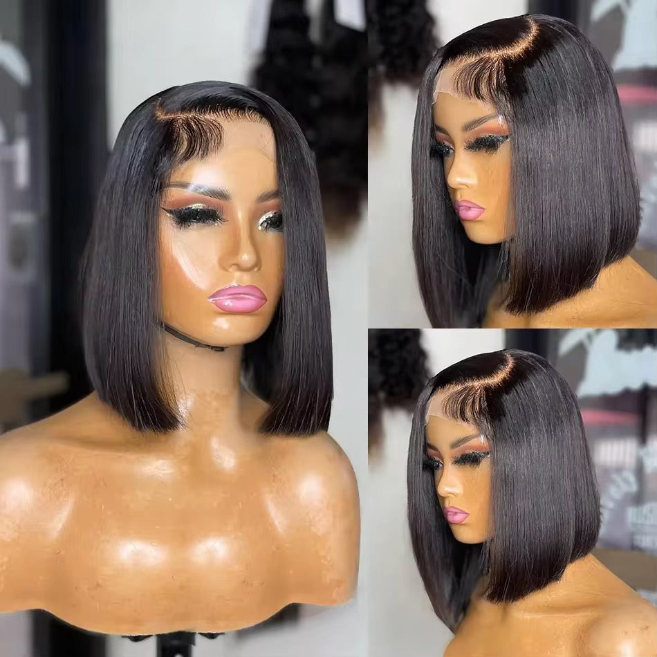 13x6 Hd Transparent Straight Lace Frontal Wig Pre
Plucked with Baby Hair Glueless Bob Wigs for Women Natural Black 200% Density