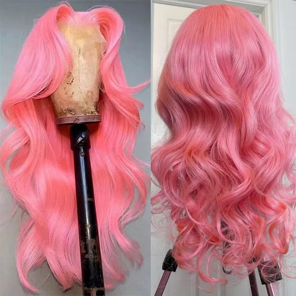 13x4 Pink Body Wave Lace Front Wig Human Hair 180% Density