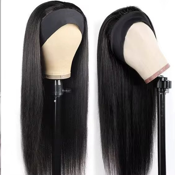 Straight Human Hair Wig Lace Front Glueless Headband Wig