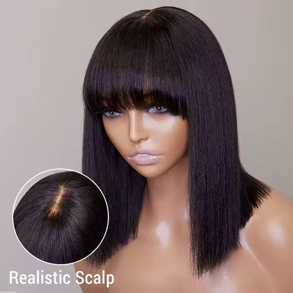 Straight Layered Bob Wig with Bangs 4x2 HD Transparent 200% density