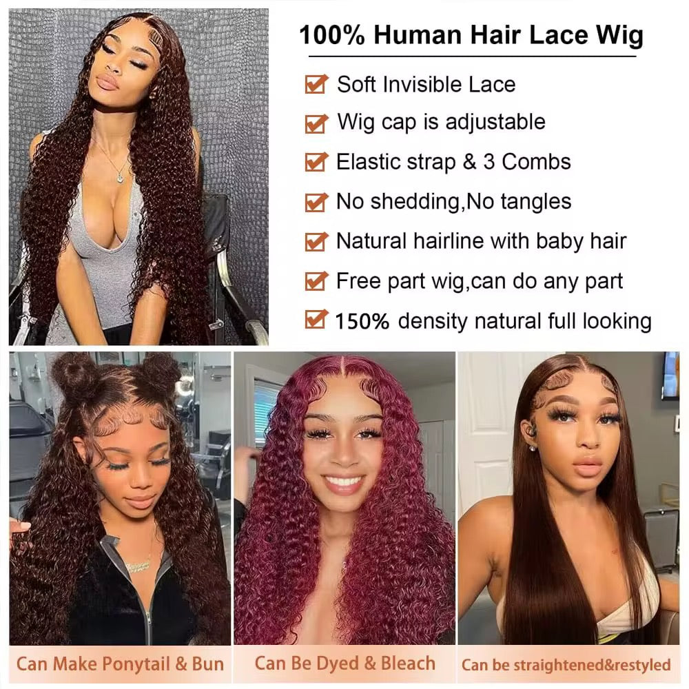 13x4 Deep Wave HD Transparent Lace Frontal Wig Human Hair 250% Density