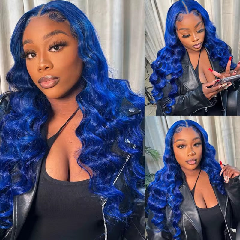 13x4 Dark Blue Body Wave
Lace Front Human Hair Wig 200% Density