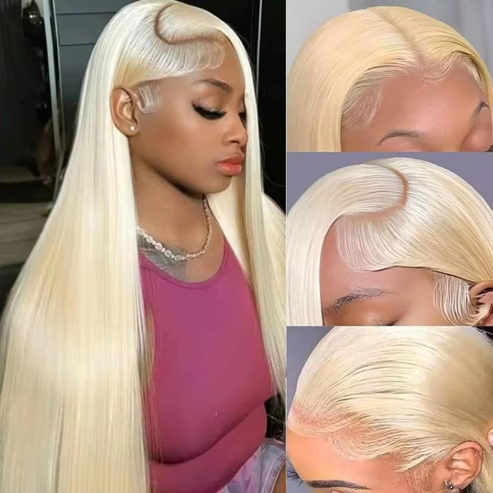 613 Lace Front Wig Human Hair 13X6 Blonde Straight HD Transparent Lace Frontal Wigs Human Hair Pre Plucked with Baby Hair 200% Density