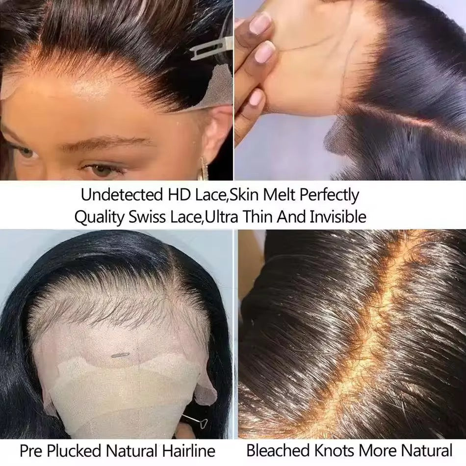 13x6 Hd Transparent Straight Lace Frontal Wig Pre
Plucked with Baby Hair Glueless Bob Wigs for Women Natural Black 200% Density