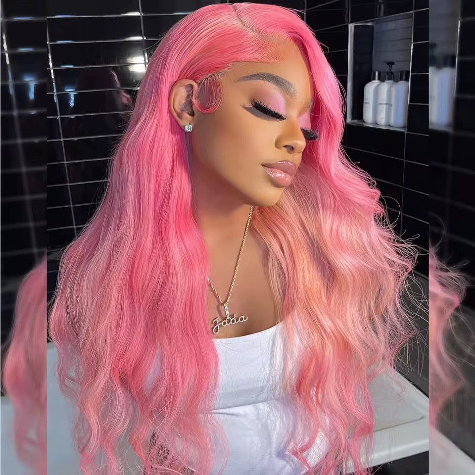 13x4 Pink Body Wave Lace Front Wig Human Hair 180% Density
