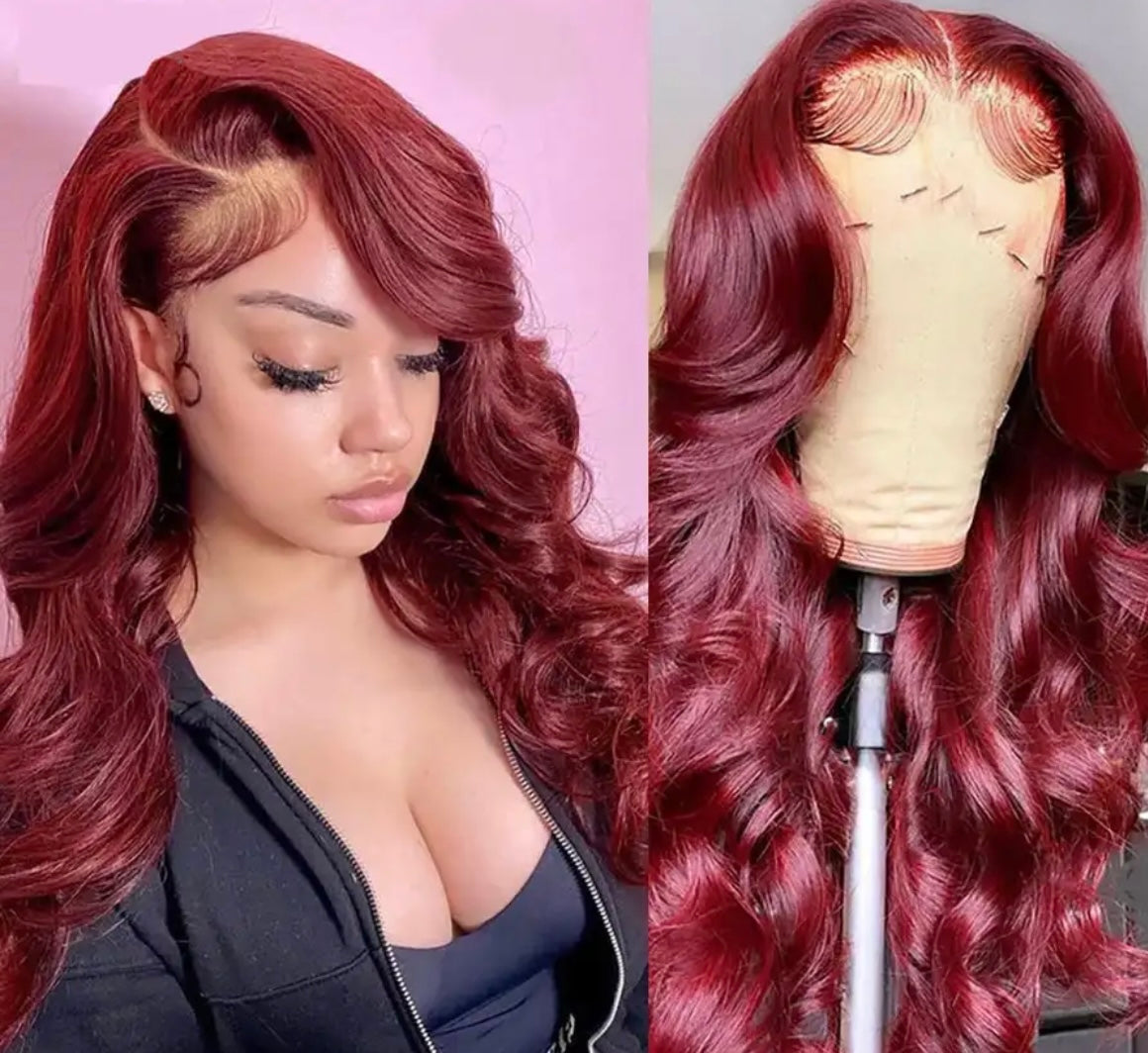 13x6 Raw Vietnamese Burgundy HD Transparent Human Hair Lace Front wig 200% density