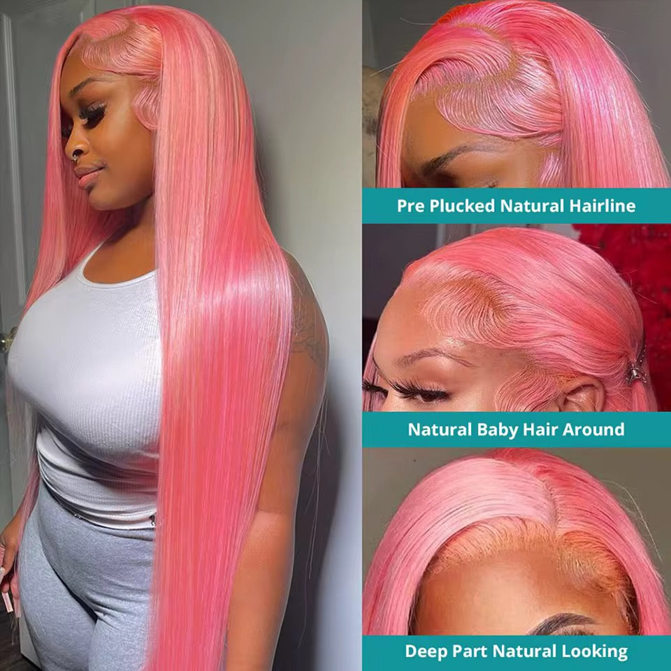 13x4 Pink Body Wave Lace Front Wig Human Hair 180% Density