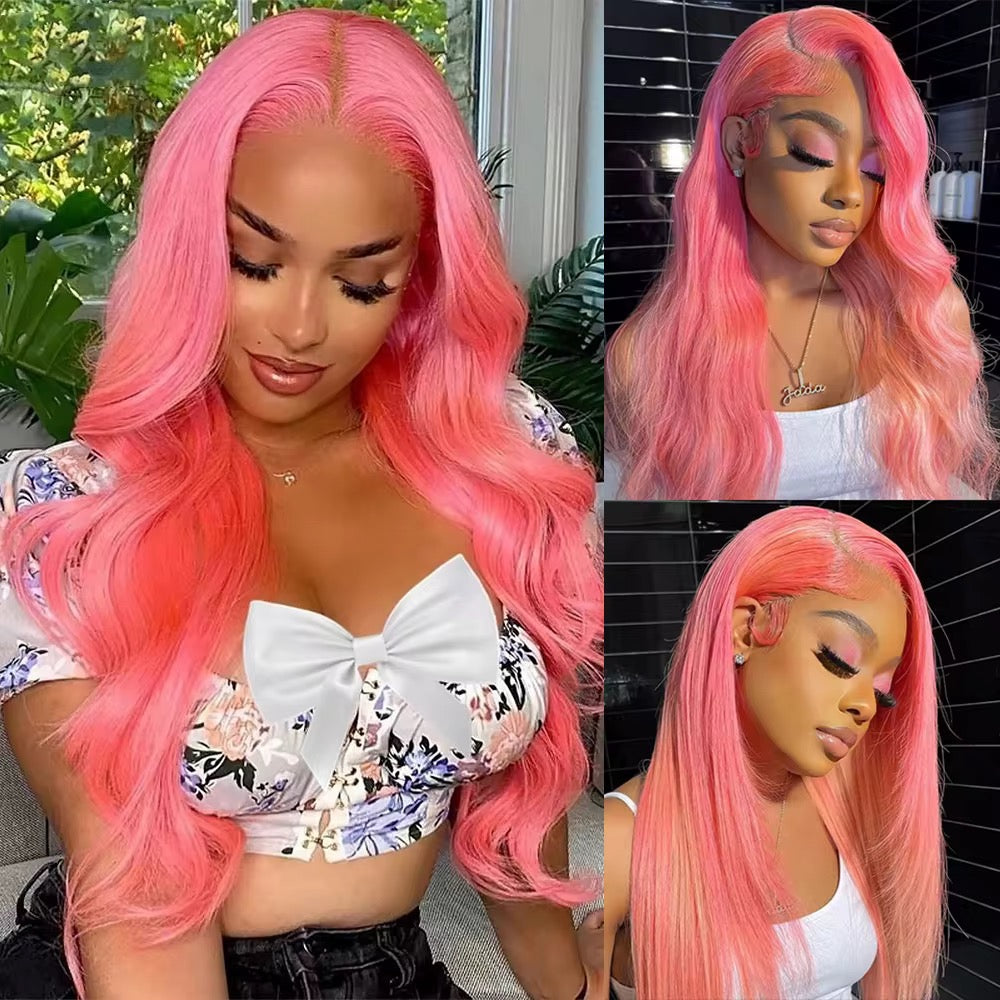 13x4 Pink Body Wave Lace Front Wig Human Hair 180% Density