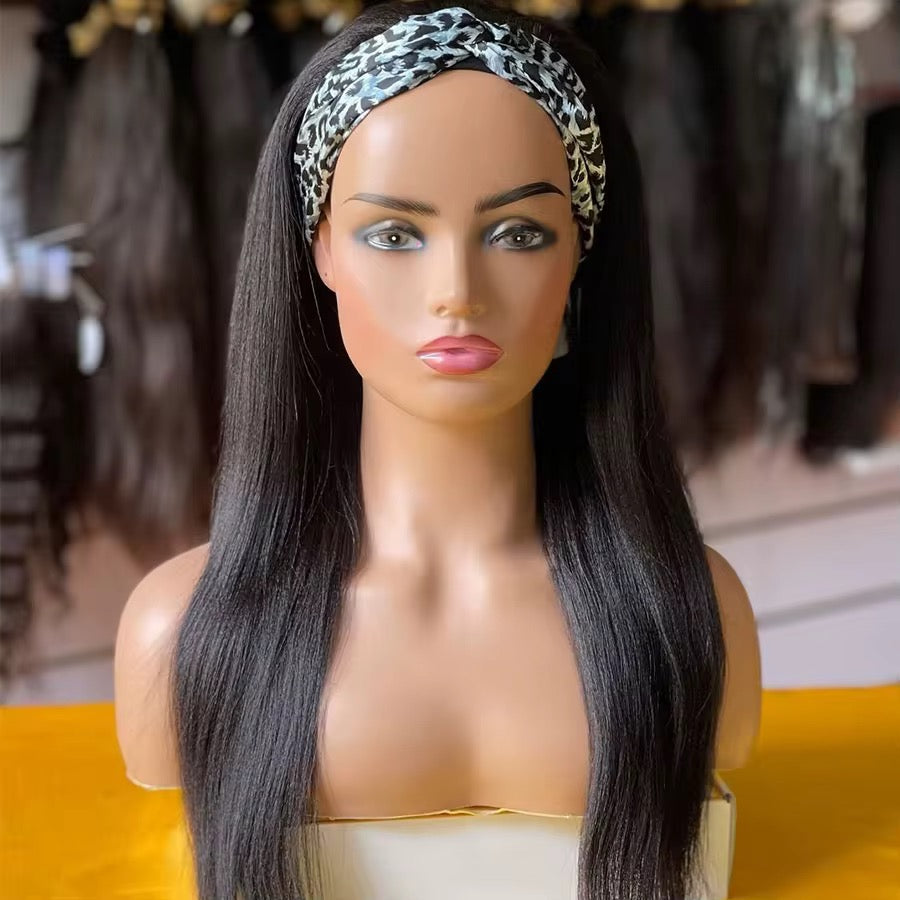 Straight Human Hair Wig Lace Front Glueless Headband Wig