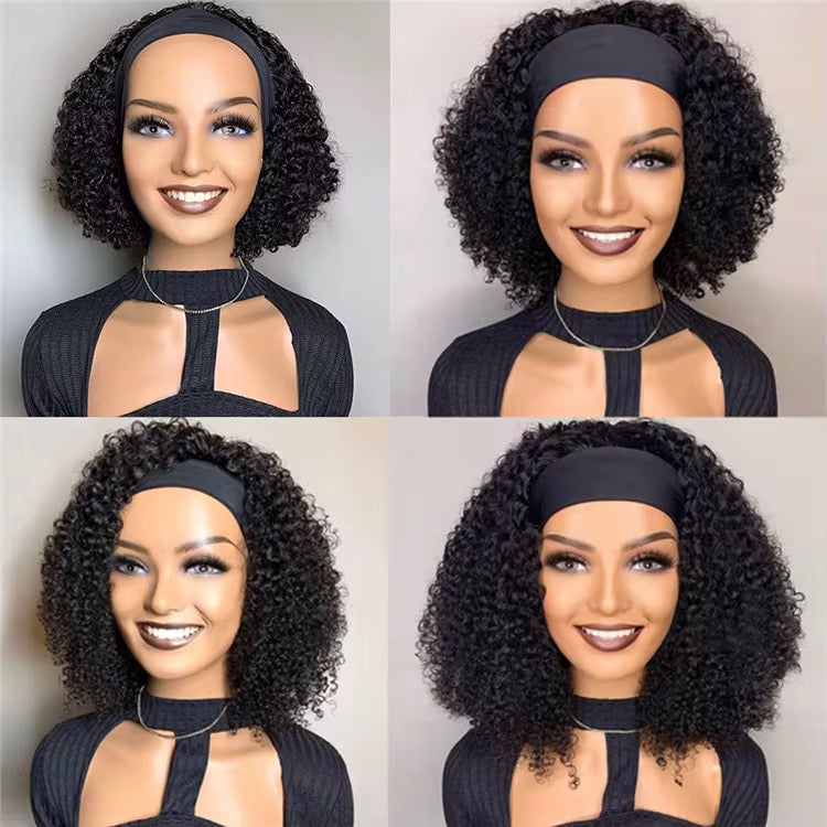 Kinky Curly Glueless Human Hair Headband Wig None Lace Front 180% Density Wear and Go Wig