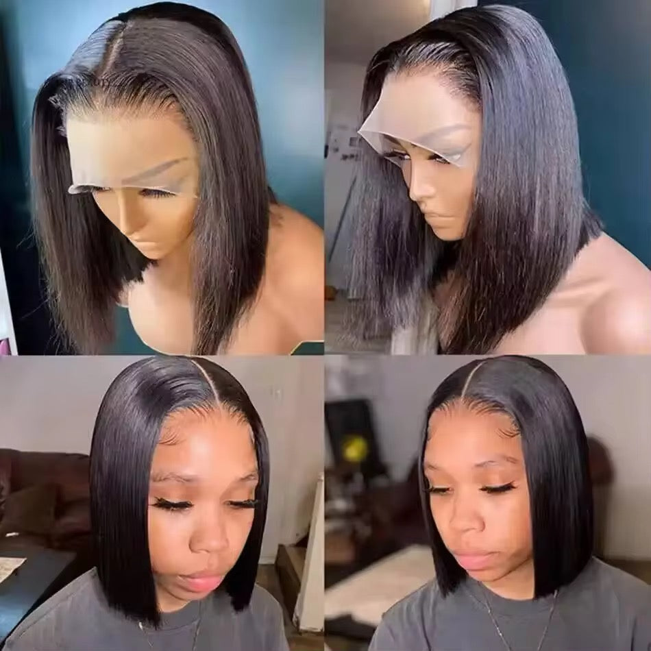 13x6 Hd Transparent Straight Lace Frontal Wig Pre
Plucked with Baby Hair Glueless Bob Wigs for Women Natural Black 200% Density