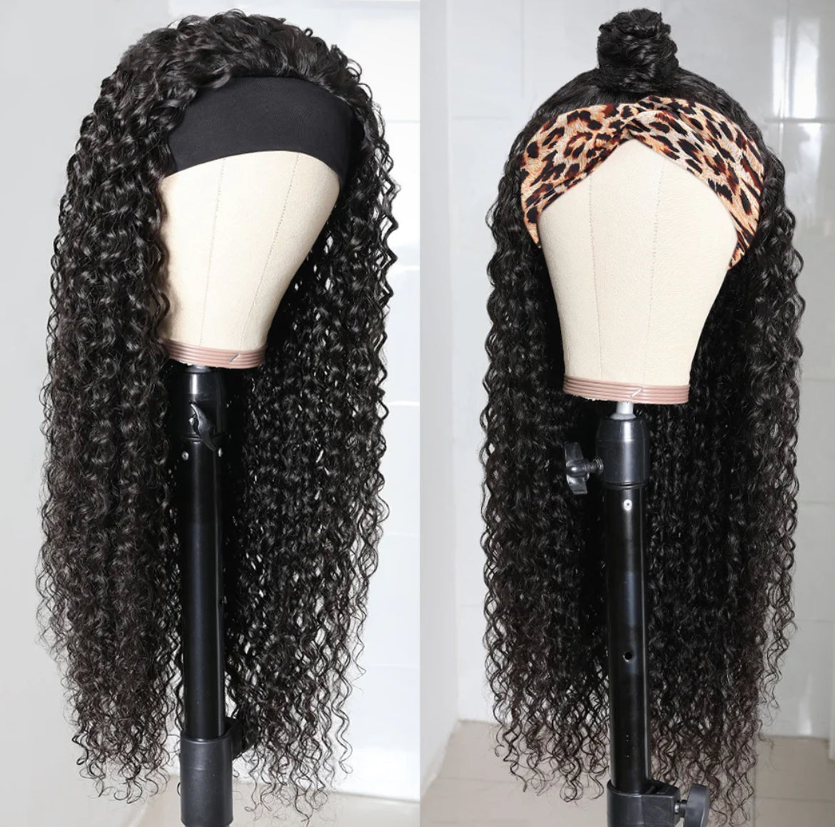 Glueless Deep Wave Curly Headband Human Wig 180% Density