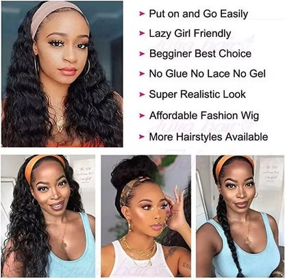 Brazilian Body Wave Human Hair Wig With Scarf Glueless Remy Headband Wig