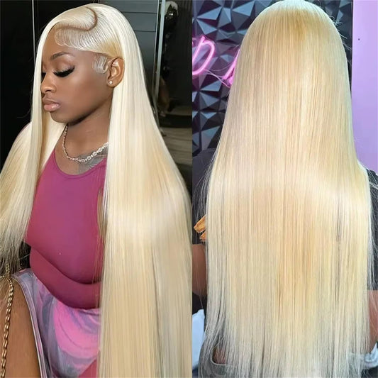 613 Lace Front Wig Human Hair 13X6 Blonde Straight HD Transparent Lace Frontal Wigs Human Hair Pre Plucked with Baby Hair 200% Density