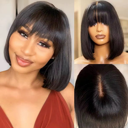 Straight Layered Bob Wig with Bangs 4x2 HD Transparent 200% density