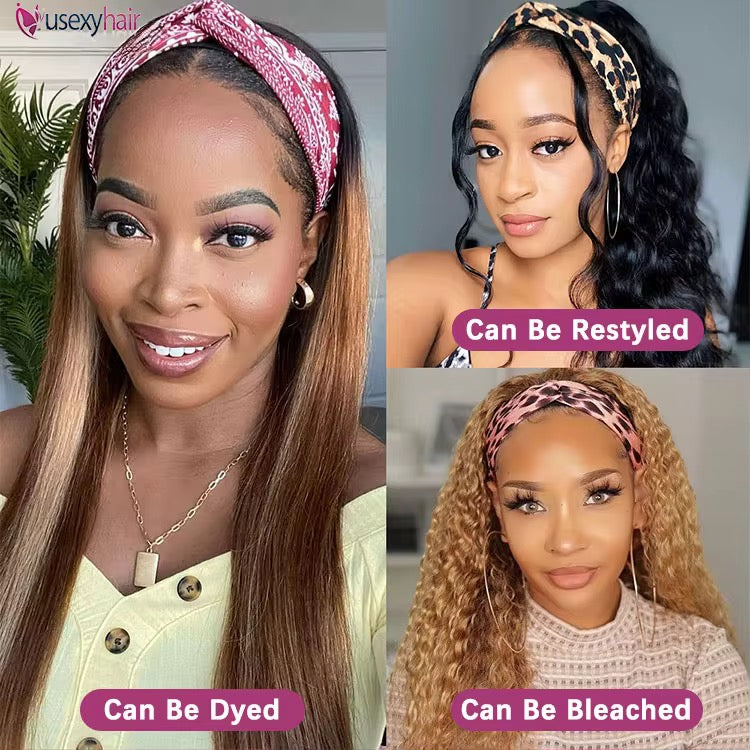 Brazilian Body Wave Human Hair Wig With Scarf Glueless Remy Headband Wig