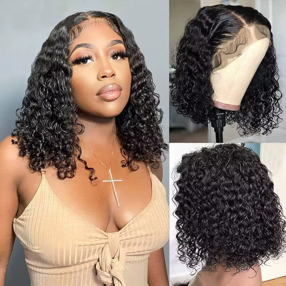 Human Hair Pre Plucked Water Wave Lace Front No Glue Transparent Lace Closure Wig