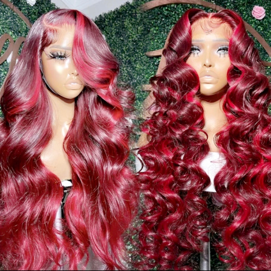 13x6 Raw Vietnamese Burgundy HD Transparent Human Hair Lace Front Wig 200% density