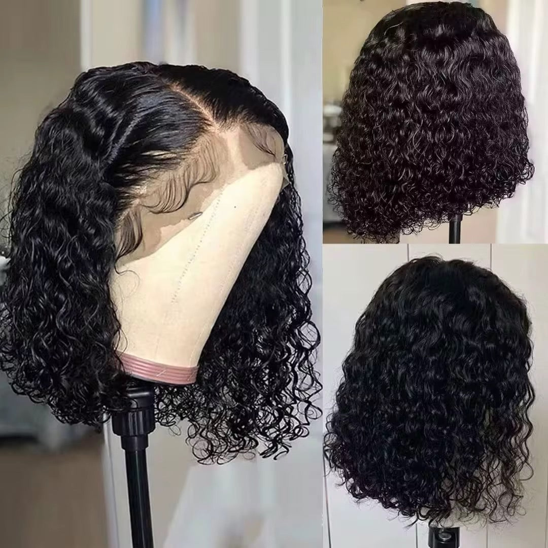 Human Hair Pre Plucked Water Wave Lace Front No Glue Transparent Lace Closure Wig
