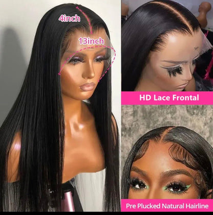 13x6 Brazilian HD Transparent Lace Frontal Human Hair Wig 210% density