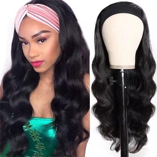 Brazilian Body Wave Human Hair Wig With Scarf Glueless Remy Headband Wig