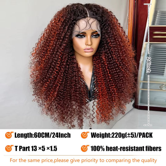 Wear and Go Preplucked Natural Long HD Jerry Kinky Curly Blend Hair Lace Front Synthetic Wig