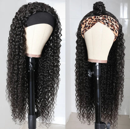 Glueless Deep Wave Curly Headband Human Wig 180% Density
