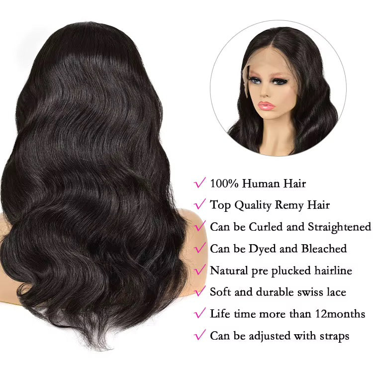 Body Wave Unprocessed Brazilian Virgin Human Hair Front Lace Wig