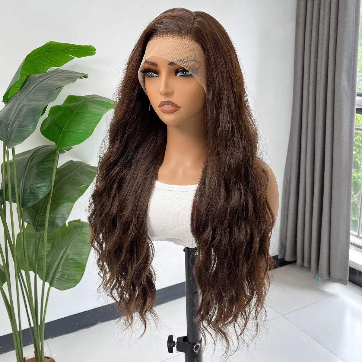 13x4 Synthetic Perruques Wig Transparent Lace Front Heat Resistant Pre Plucked Hairline (Vendor-A7)