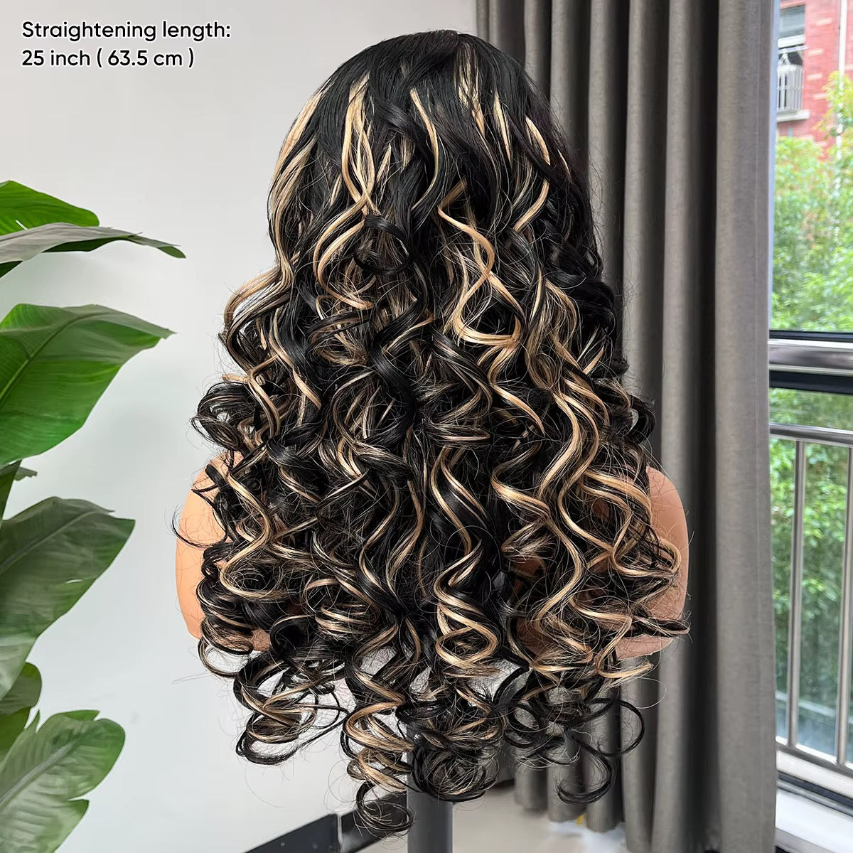 Premium Black & Honey Curly Lace Front Wig Glueless • Pre-Plucked • Synthetic Fiber • Natural-Looking Curls