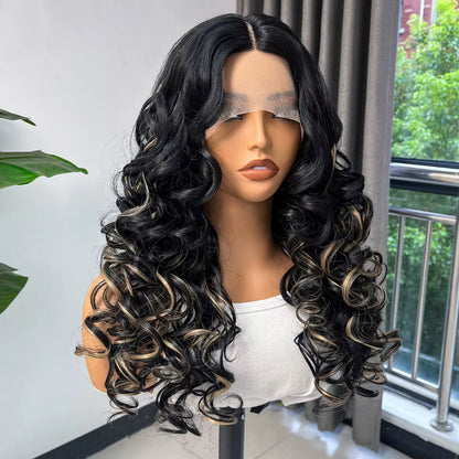 Premium Black & Honey Curly Lace Front Wig Glueless • Pre-Plucked • Synthetic Fiber • Natural-Looking Curls