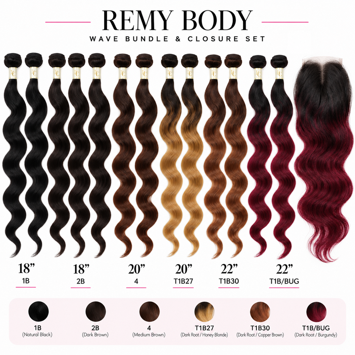 Remy Body Wave Bundle & Closure Set — Synthetic Hair (Vendor-C1)
