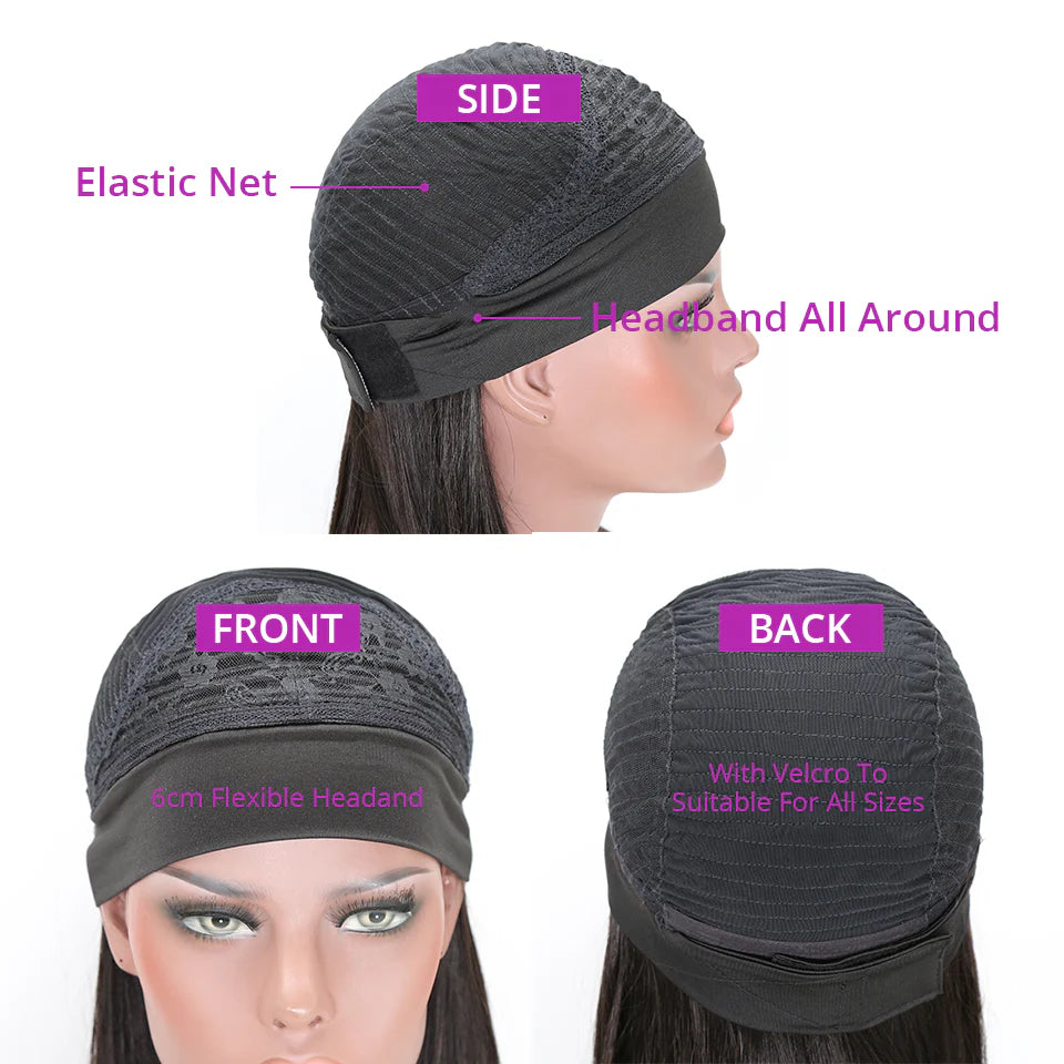 Glueless Deep Wave Curly Headband Human Wig 180% Density