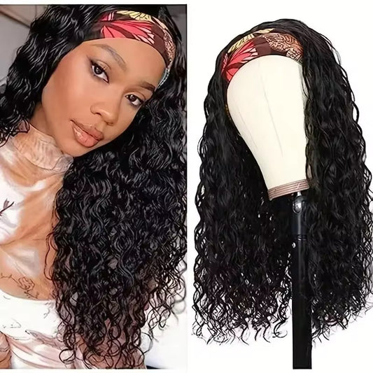 Glueless Deep Wave Curly Headband Human Wig 180% Density