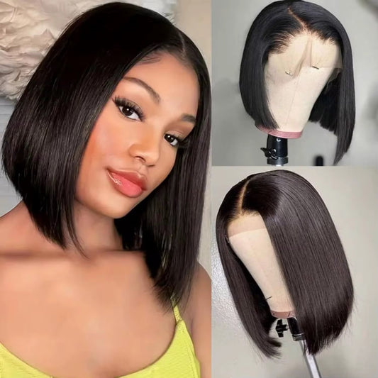 13x6 Hd Transparent Straight Lace Frontal Wig Pre
Plucked with Baby Hair Glueless Bob Wigs for Women Natural Black 200% Density