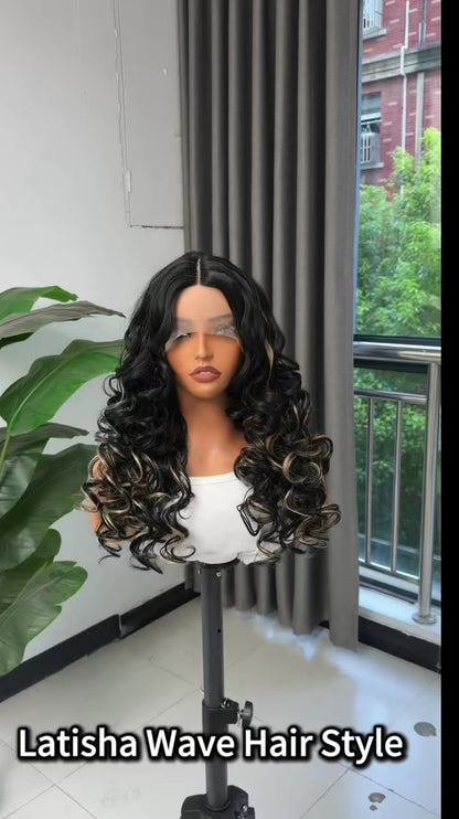 Premium Black & Honey Curly Lace Front Wig Glueless • Pre-Plucked • Synthetic Fiber • Natural-Looking Curls
